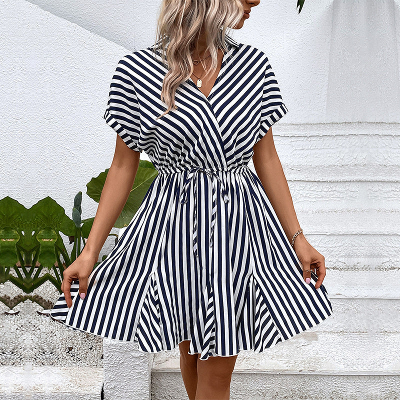 Women's Striped Wrap Dress With Pockets