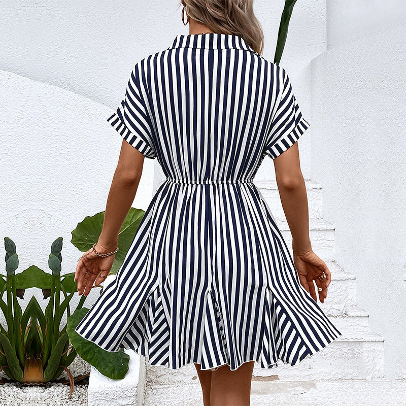 Women's Striped Wrap Dress With Pockets
