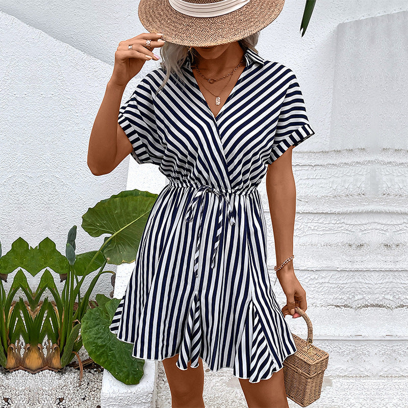 Women's Striped Wrap Dress With Pockets