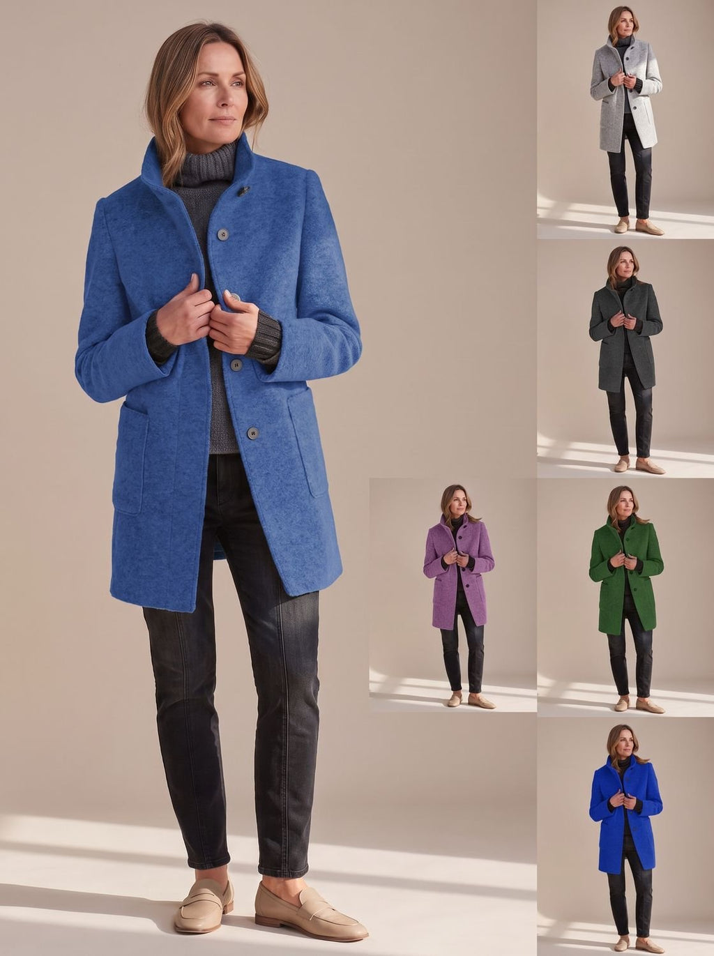 Women's Stand Collar Mid-Length Wool-Look Winter Coat