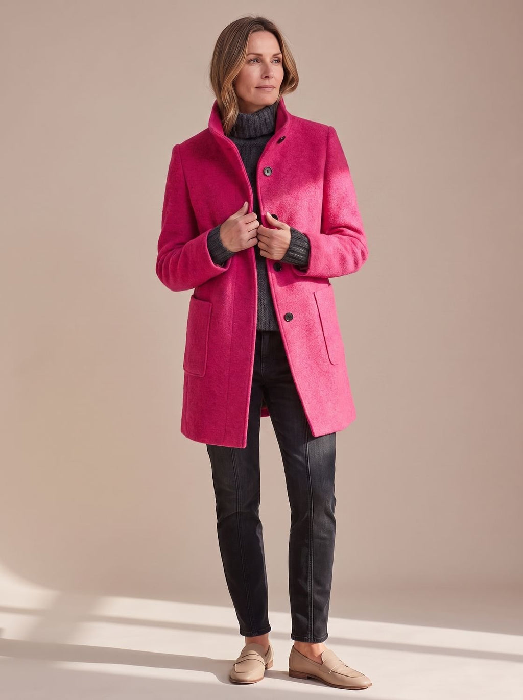 Women's Stand Collar Mid-Length Wool-Look Winter Coat