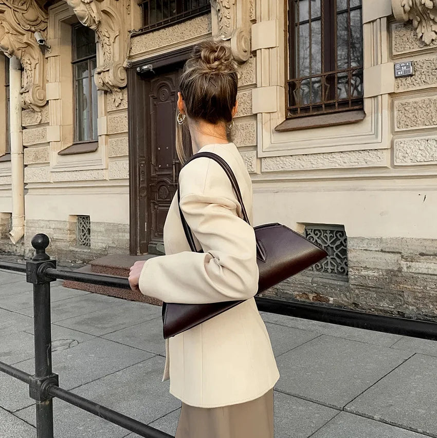Women's Structured V-Neck Blazer in Beige