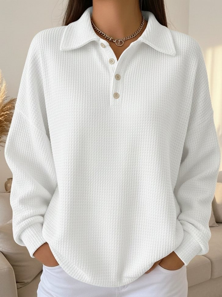 Women's Textured Knit Button-Placket Polo Sweater