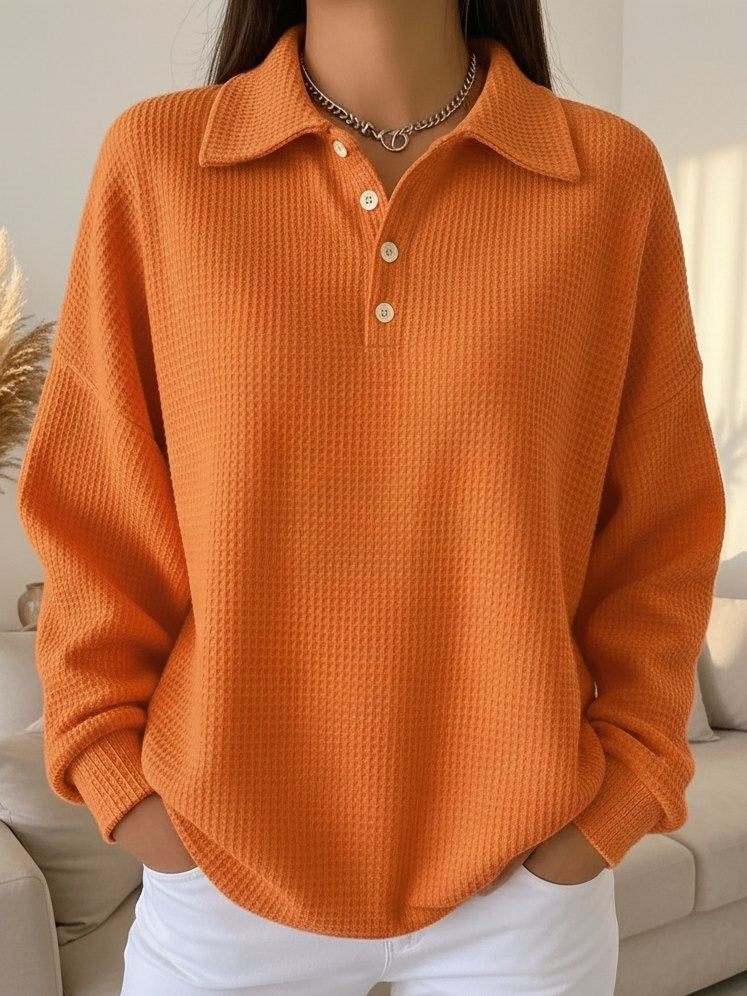 Women's Textured Knit Button-Placket Polo Sweater