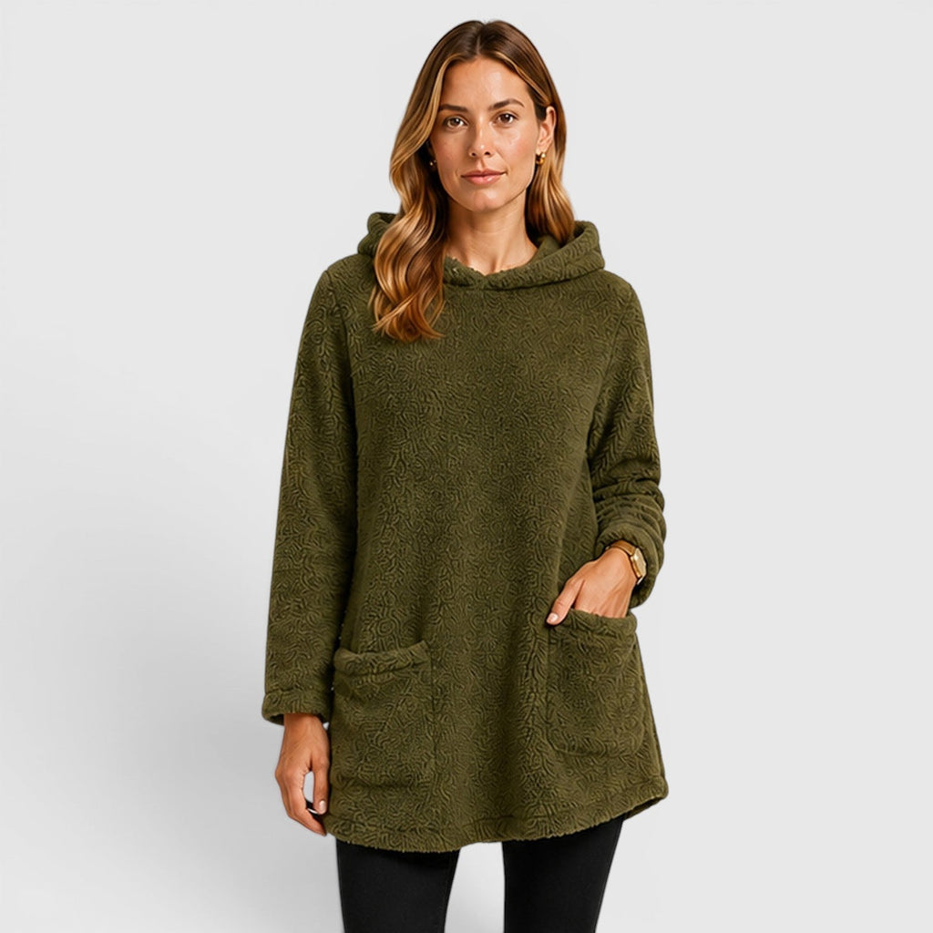 Women's Textured Patch-Pocket Pullover Hoodie
