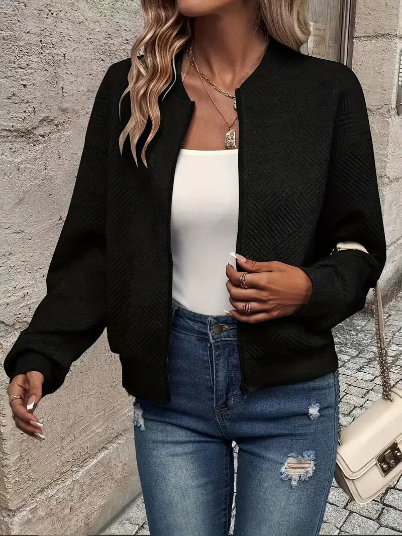 Women's Textured Knit Zip-Up Cardigan