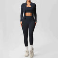 Women's Three-Piece Workout Set with Zip Jacket and Leggings
