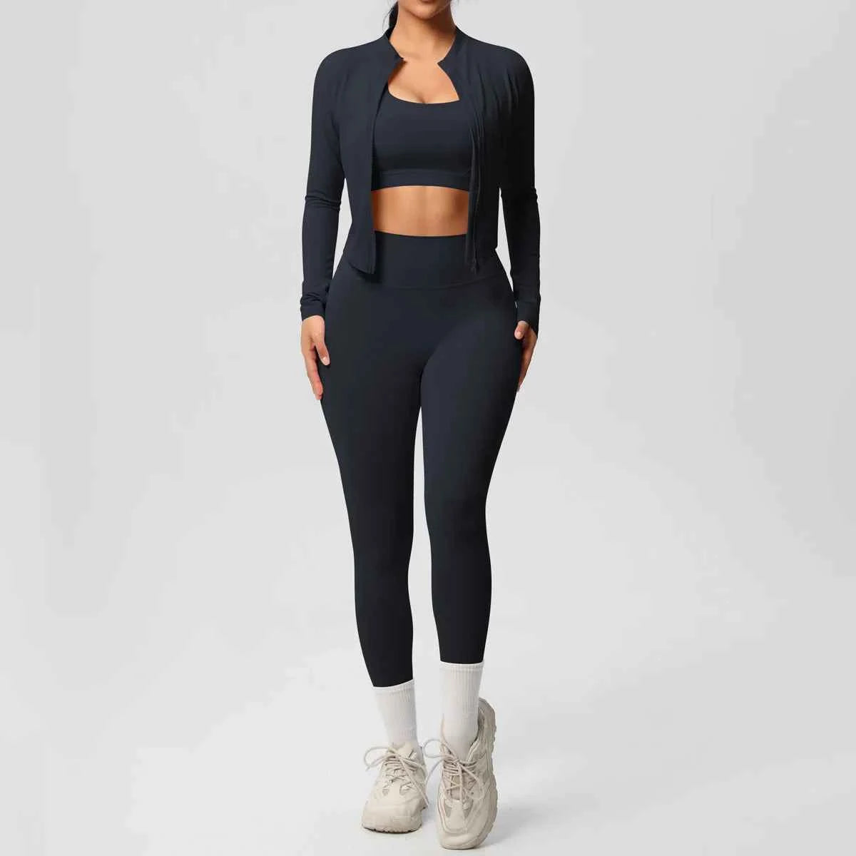 Women's Three-Piece Workout Set with Zip Jacket and Leggings