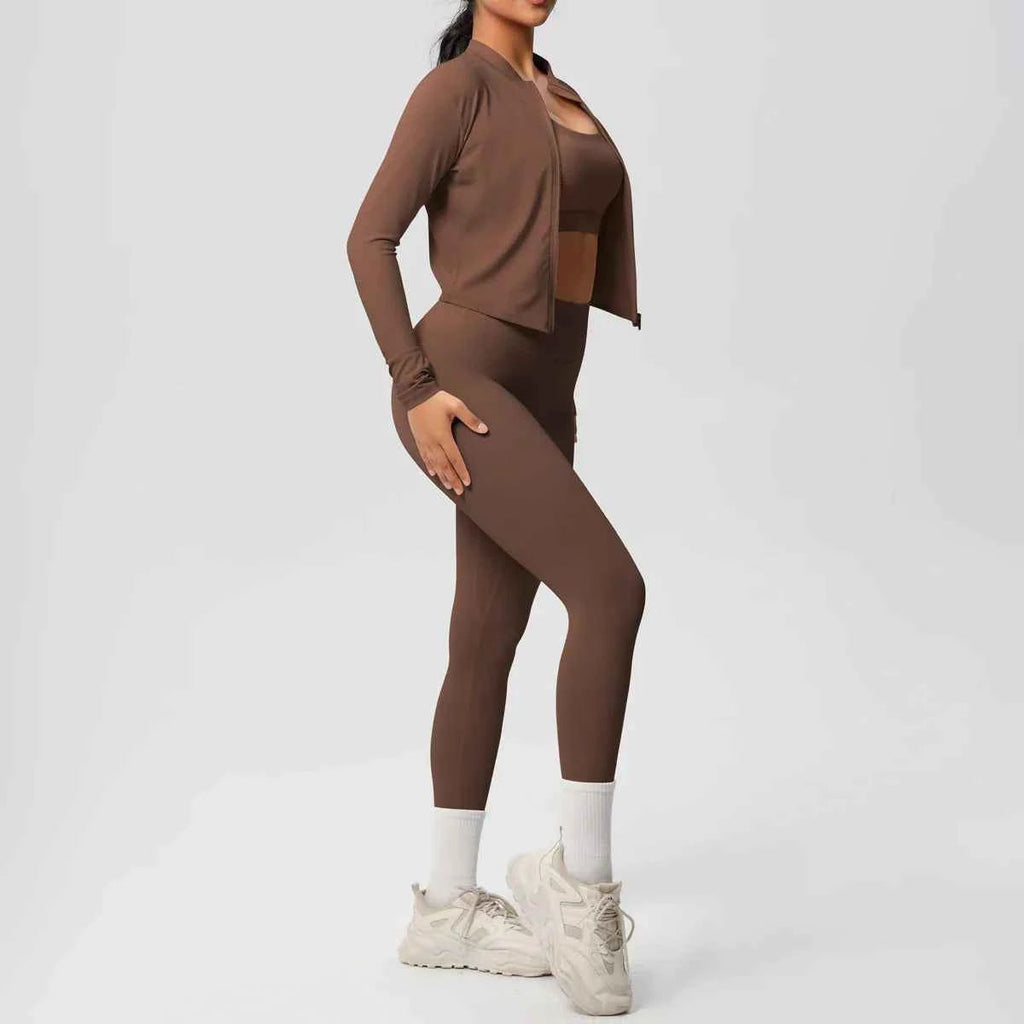Women's Three-Piece Workout Set with Zip Jacket and Leggings