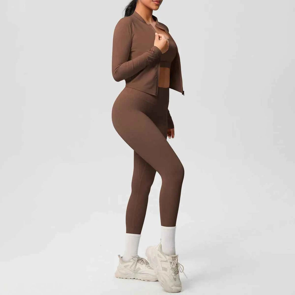 Women's Three-Piece Workout Set with Zip Jacket and Leggings