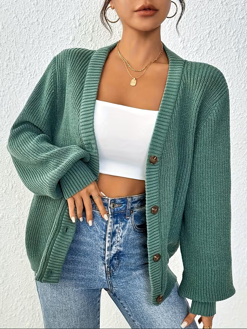 Women's V-Neck Button-Front Knit Cardigan