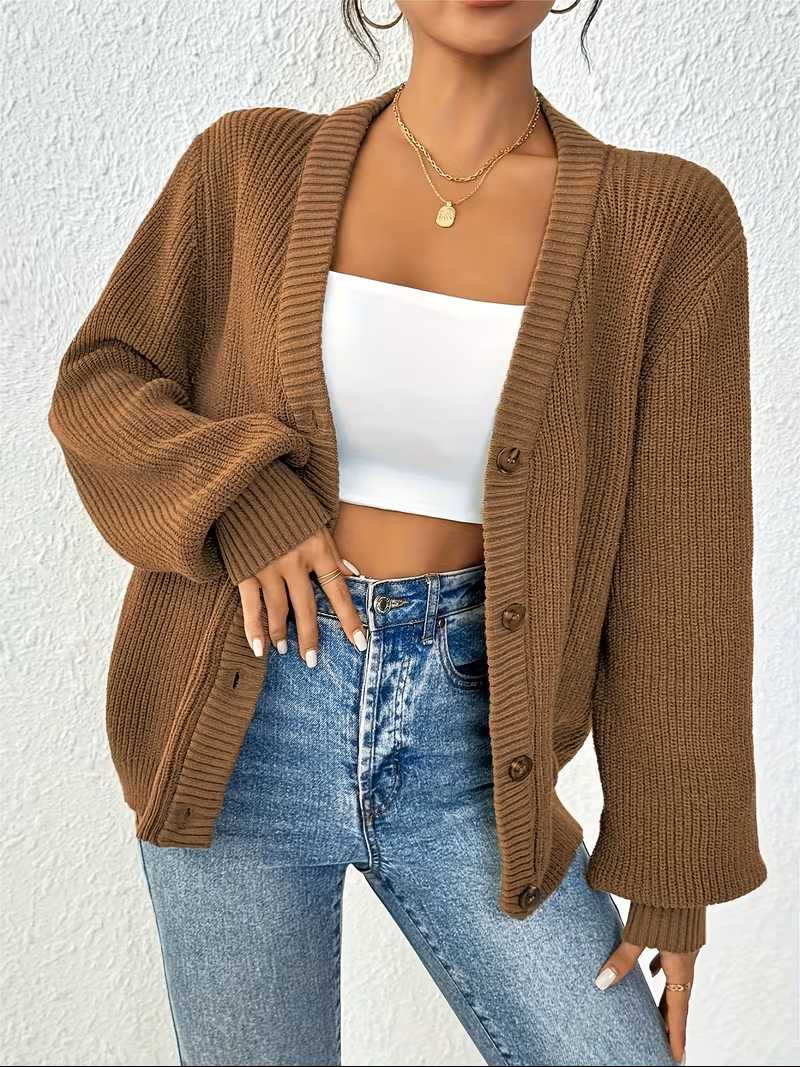 Women's V-Neck Button-Front Knit Cardigan