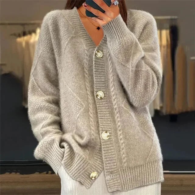 Women's V-Neck Diamond-Knit Cardigan