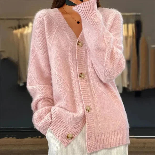 Women's V-Neck Diamond-Knit Cardigan