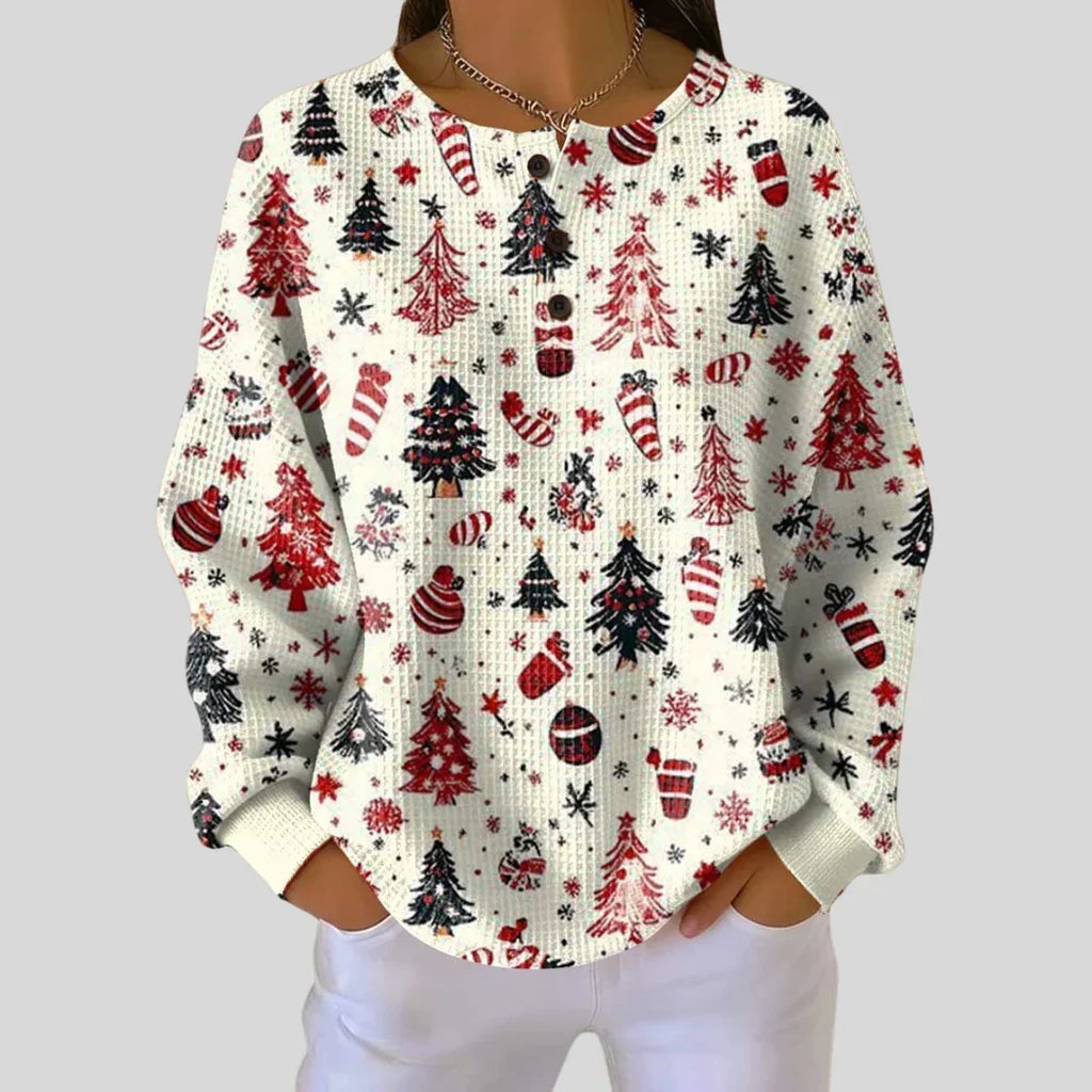 Women's Christmas Tree Waffle Knit Sweater