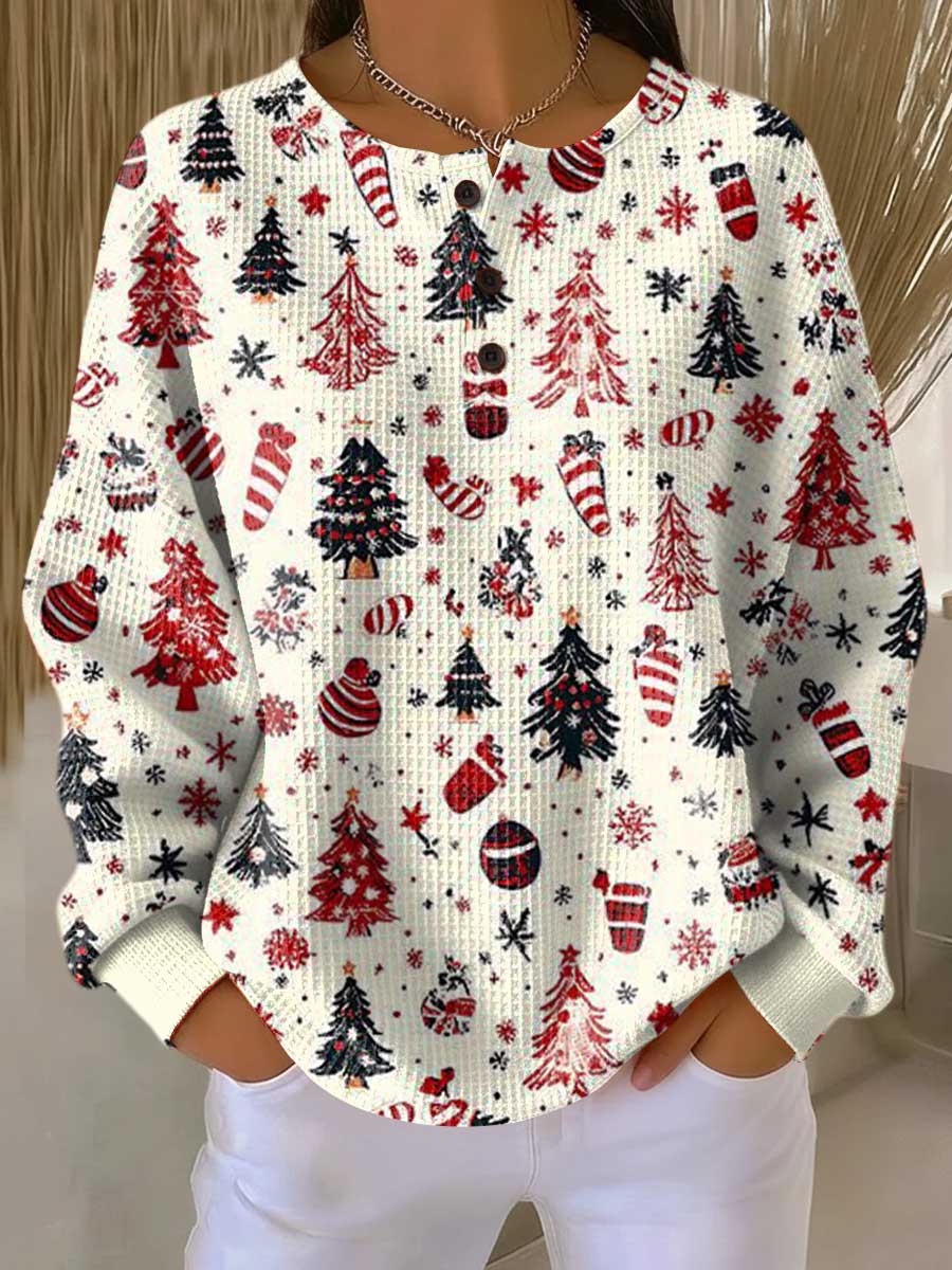 Women's Christmas Tree Waffle Knit Sweater