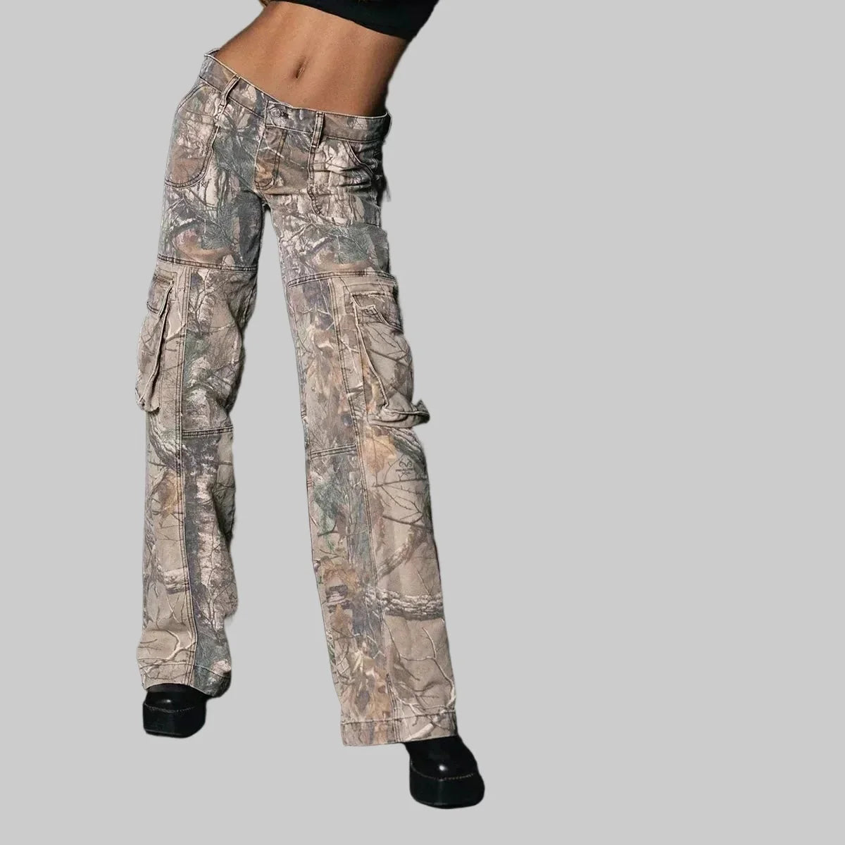 Women's Low-Rise Camo Wide Leg Cargo Pants