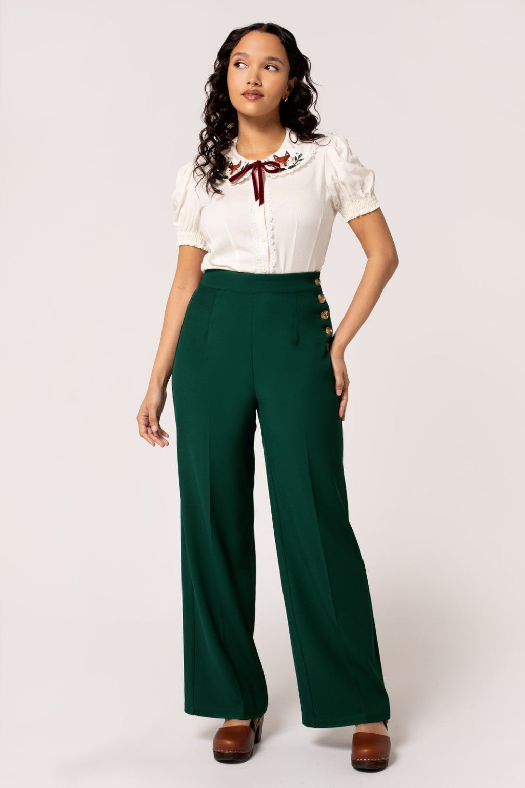 Women's Vintage Side Button Wide Leg Swing Pants