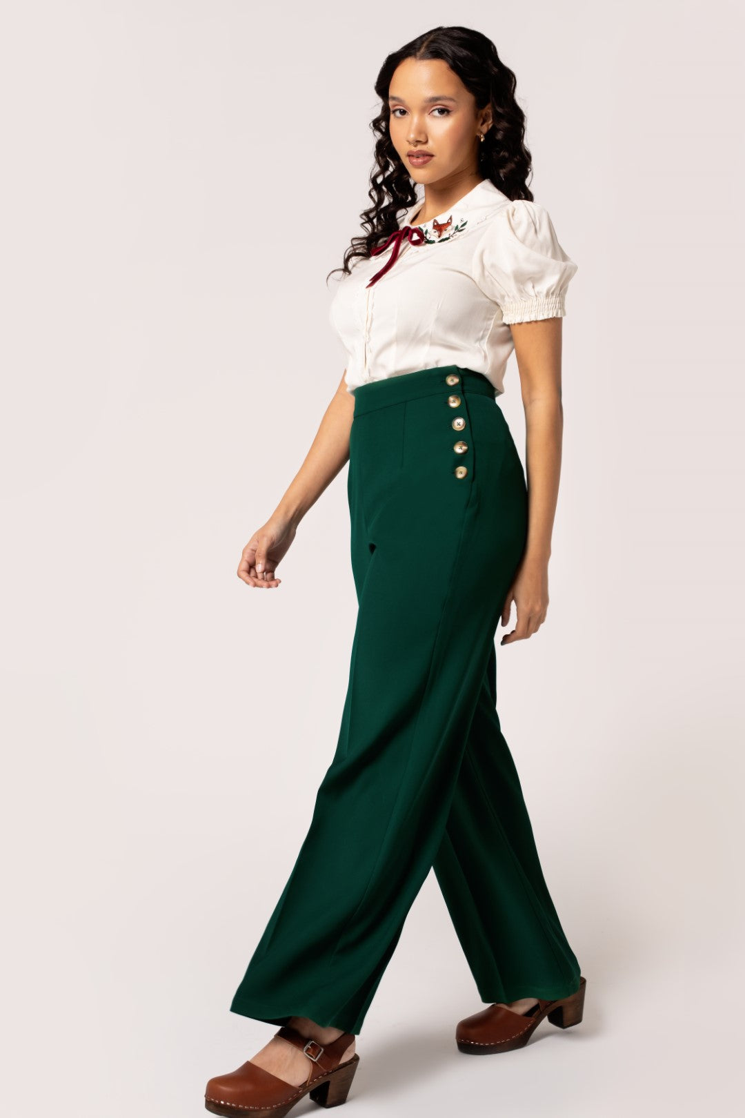 Women's Vintage Side Button Wide Leg Swing Pants