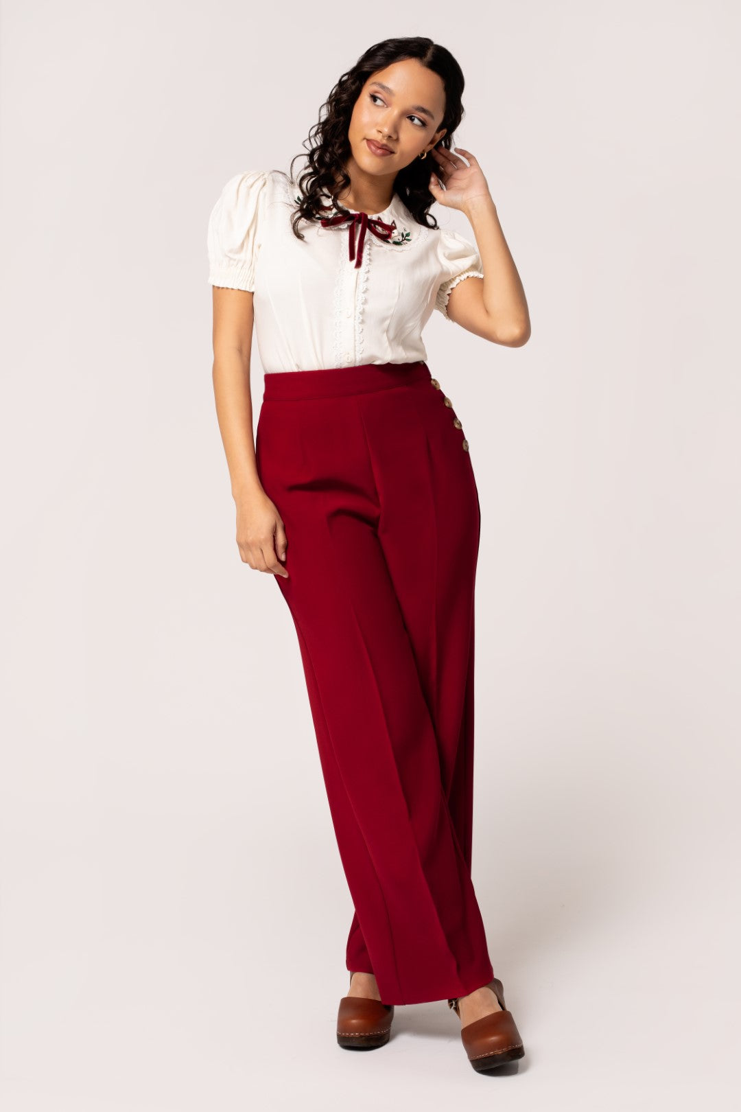 Women's Vintage Side Button Wide Leg Swing Pants