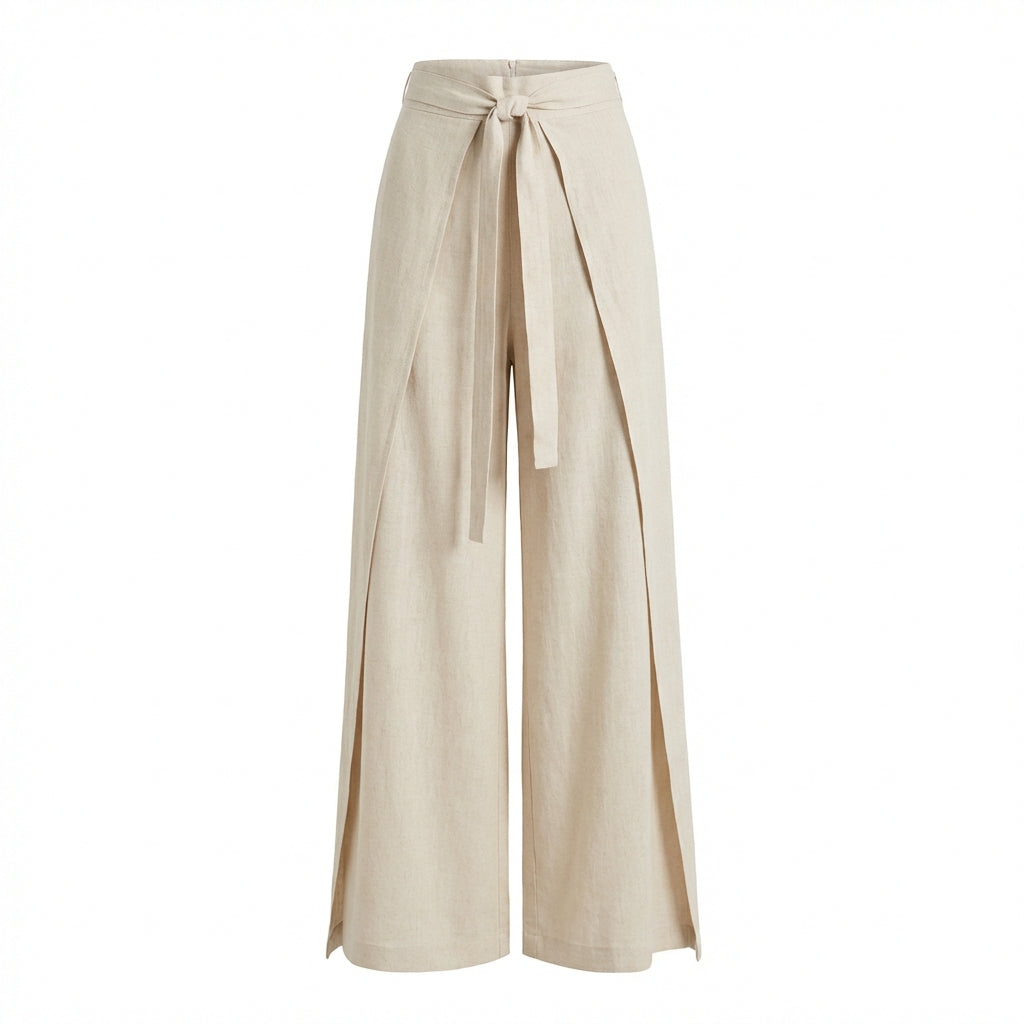 Women's Tie Waist Wide-Leg Wrap Pants