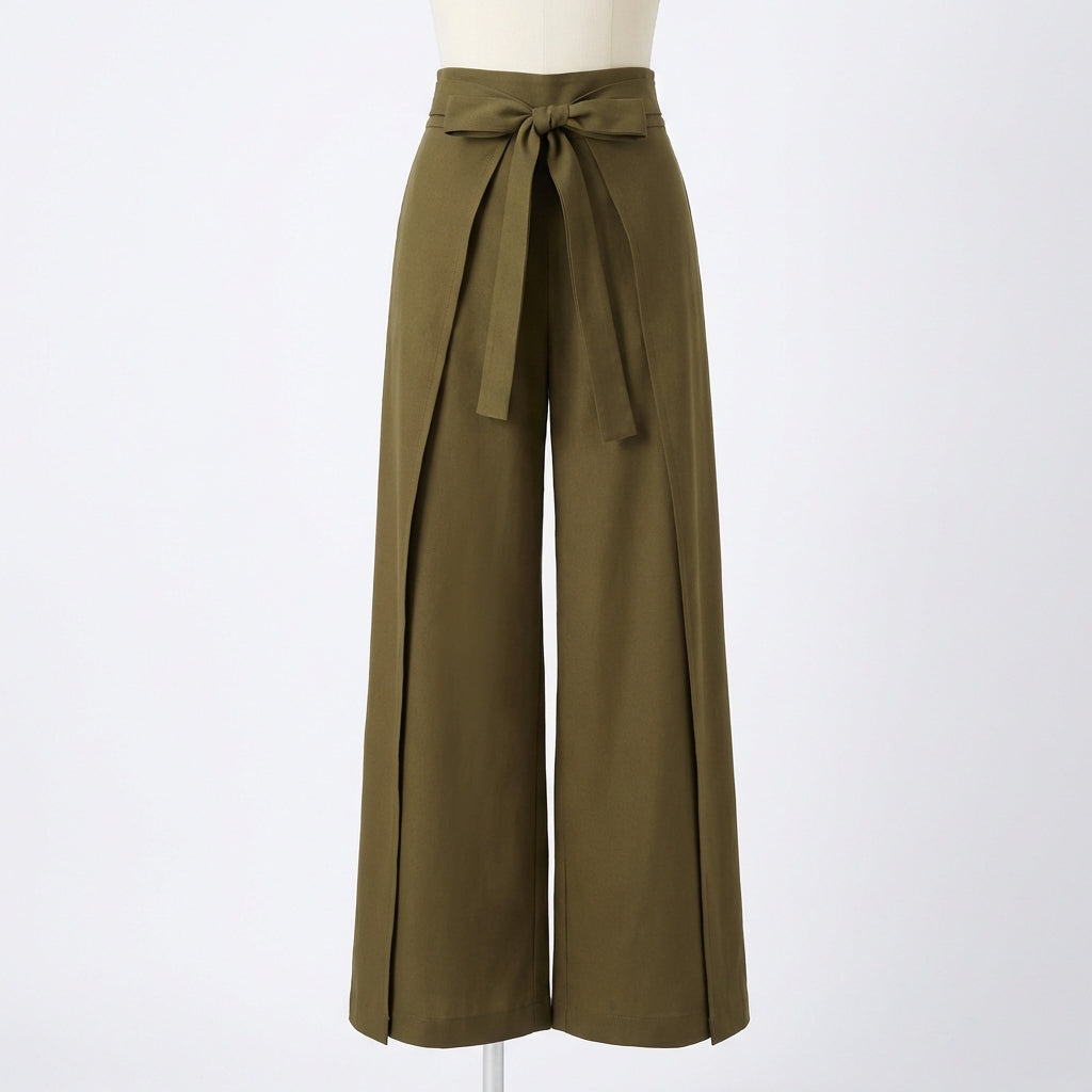 Women's Tie Waist Wide-Leg Wrap Pants