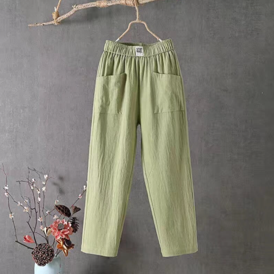 Women's Wide Leg Elastic Waist Pants with Patch Pockets
