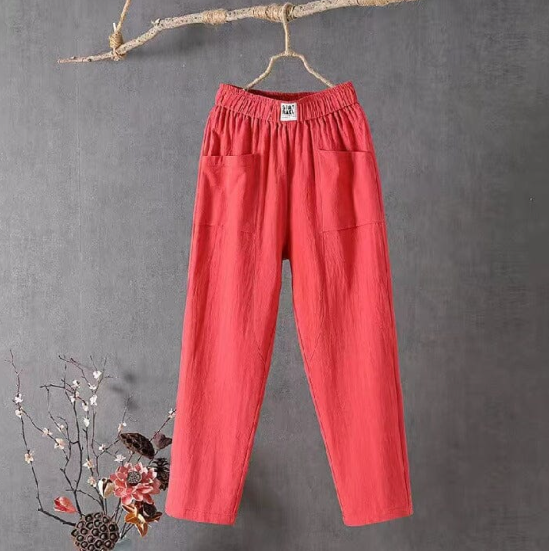 Women's Wide Leg Elastic Waist Pants with Patch Pockets