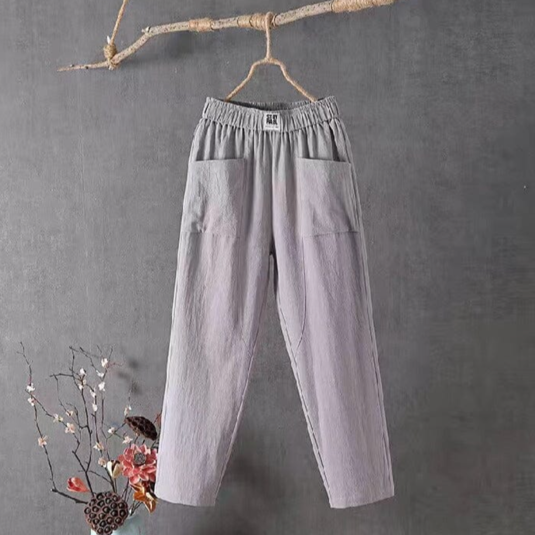Women's Wide Leg Elastic Waist Pants with Patch Pockets