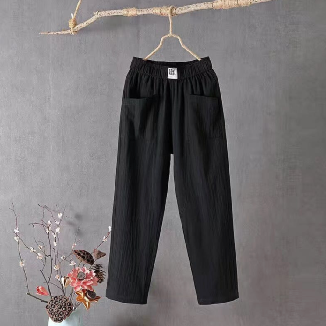 Women's Wide Leg Elastic Waist Pants with Patch Pockets