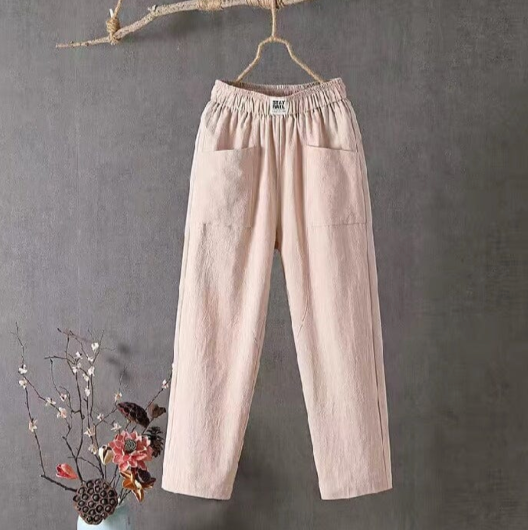 Women's Wide Leg Elastic Waist Pants with Patch Pockets