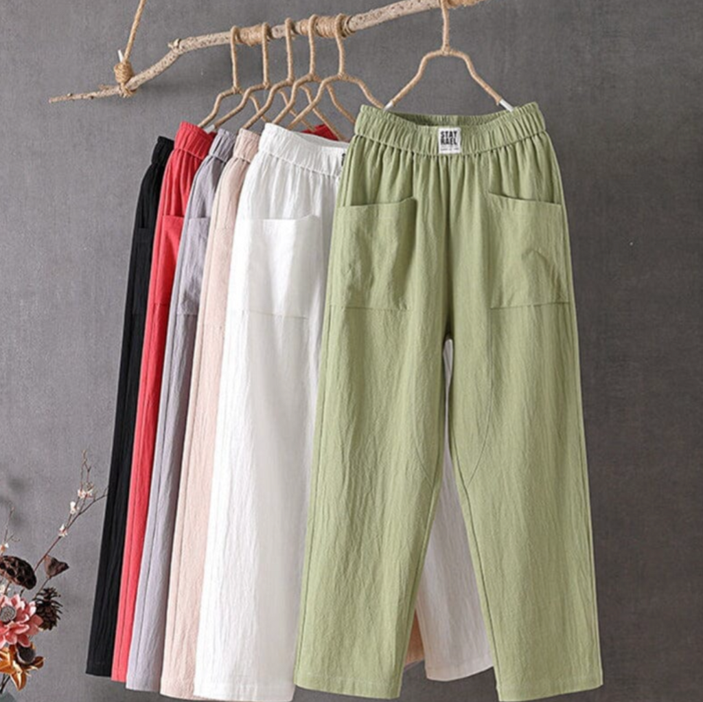 Women's Wide Leg Elastic Waist Pants with Patch Pockets