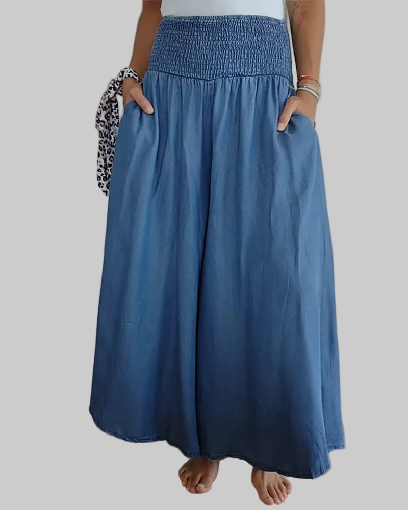 Women's Smocked Waist Wide-Leg Palazzo Pants