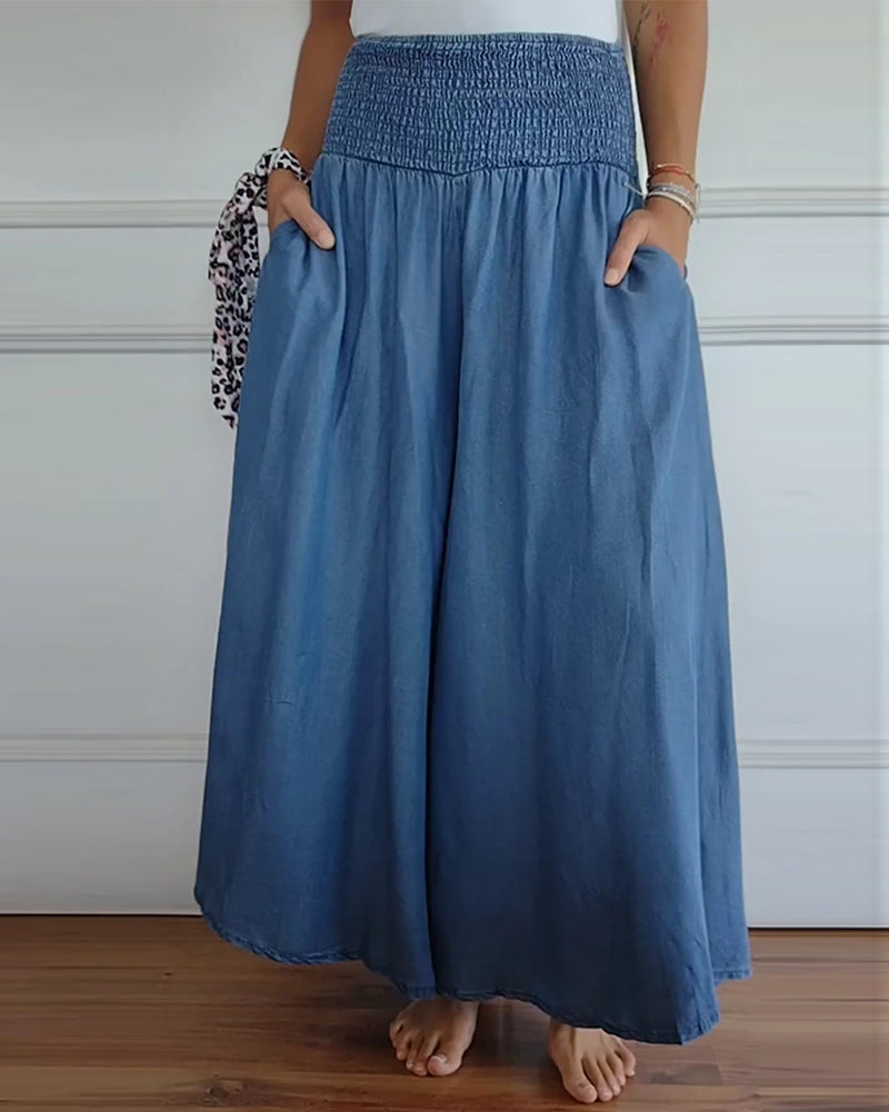 Women's Smocked Waist Wide-Leg Palazzo Pants