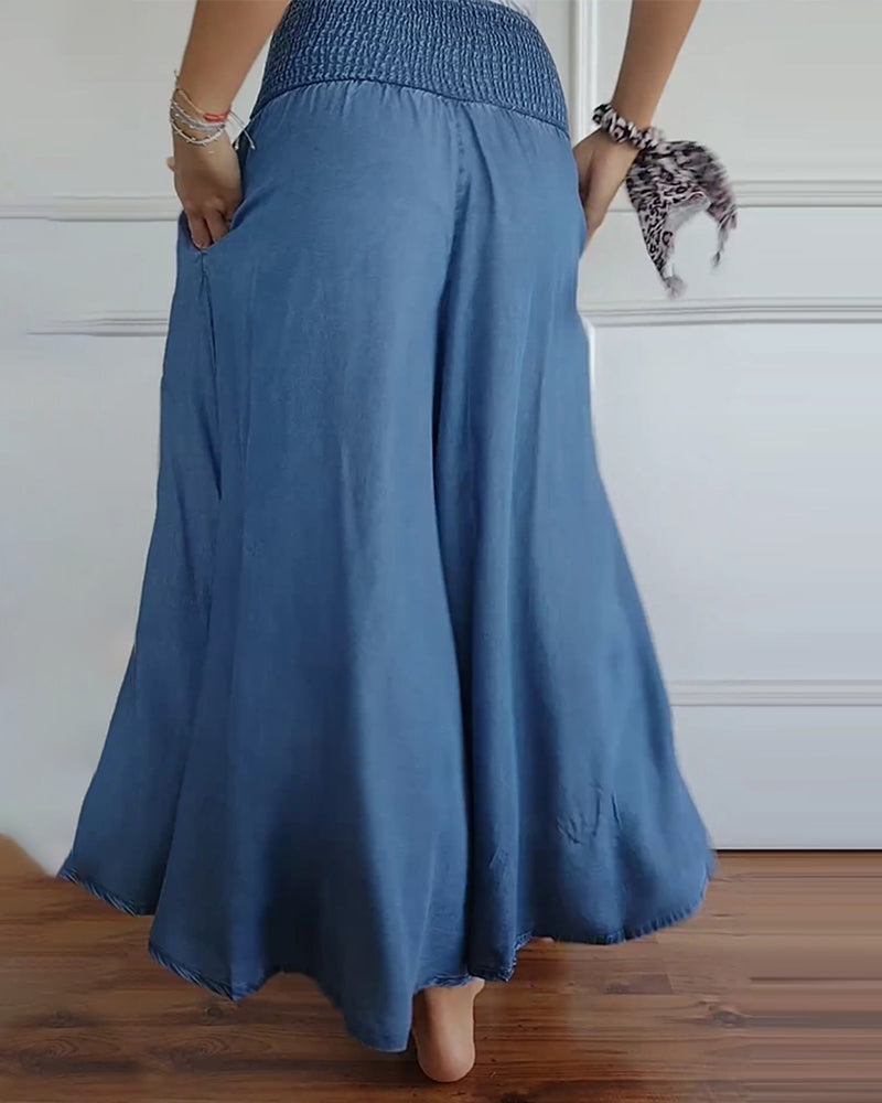 Women's Smocked Waist Wide-Leg Palazzo Pants