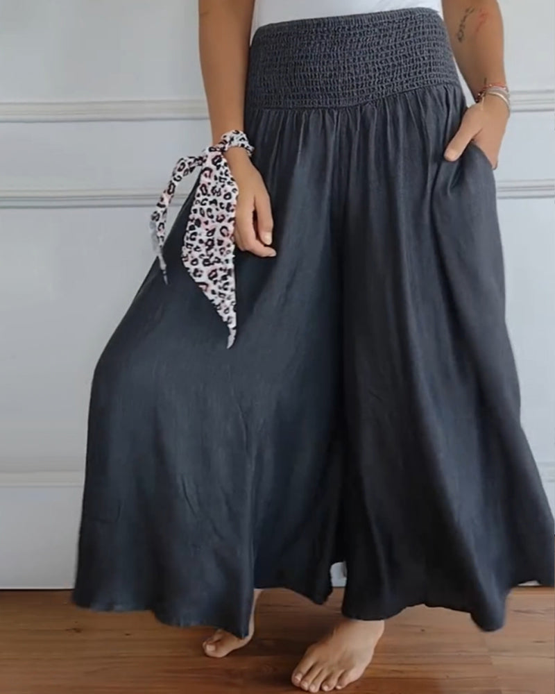 Women's Smocked Waist Wide-Leg Palazzo Pants