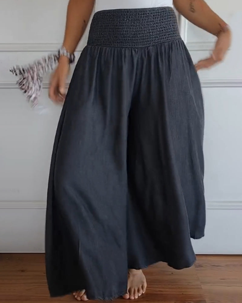 Women's Smocked Waist Wide-Leg Palazzo Pants