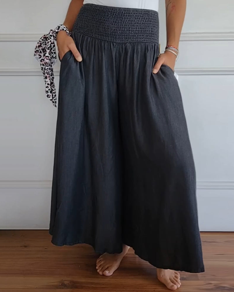 Women's Smocked Waist Wide-Leg Palazzo Pants
