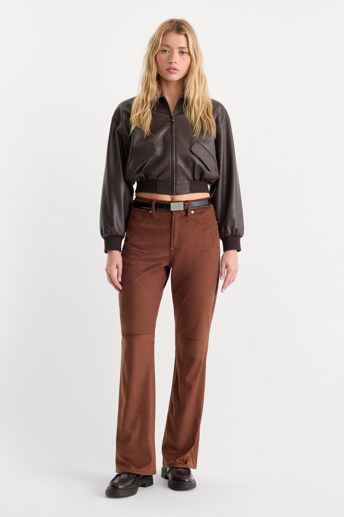 Women's Zip-Front Bootcut Pants in Clay Brown