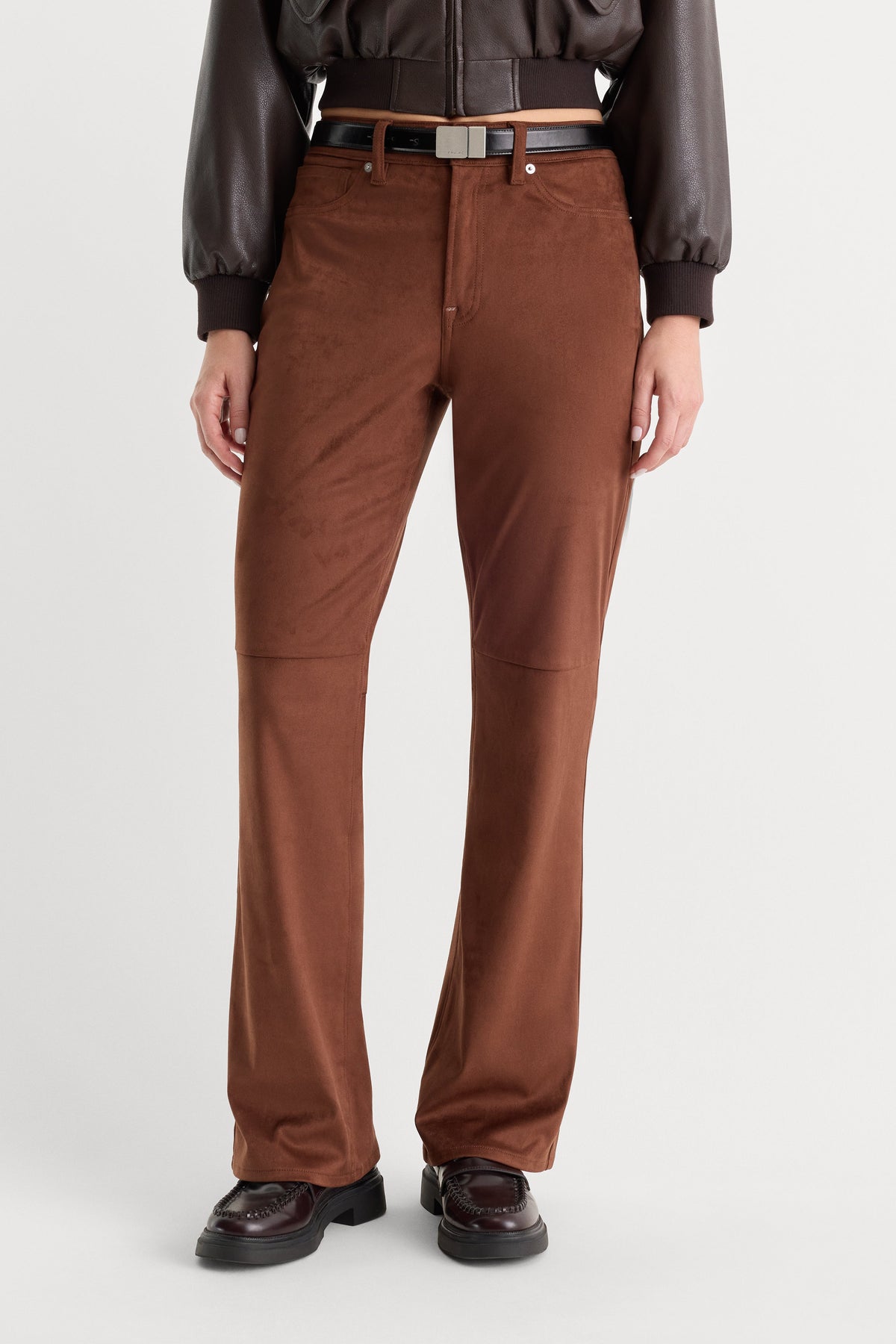 Women's Zip-Front Bootcut Pants in Clay Brown