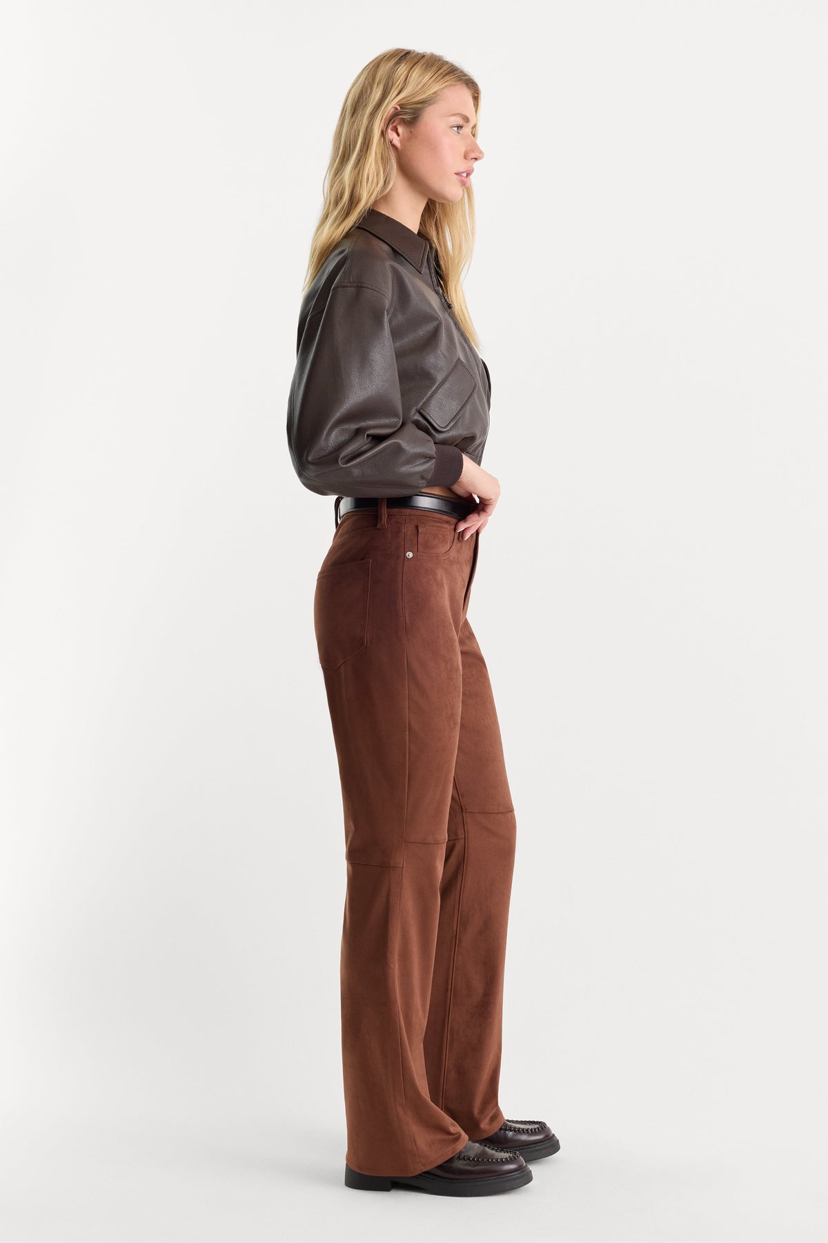 Women's Zip-Front Bootcut Pants in Clay Brown