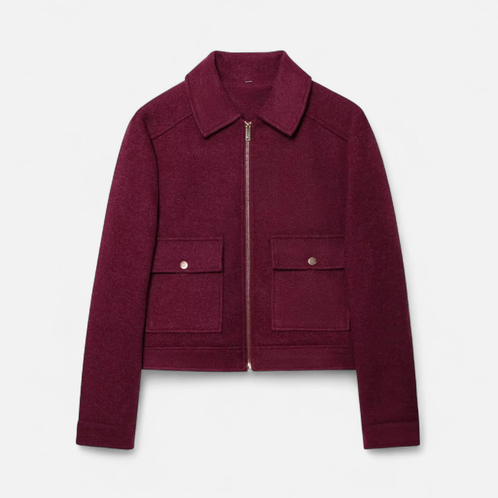 Women's Cropped Zip-Up Wool-Look Jacket with Flap Pockets
