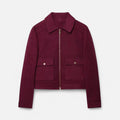 Women's Cropped Zip-Up Wool-Look Jacket with Flap Pockets