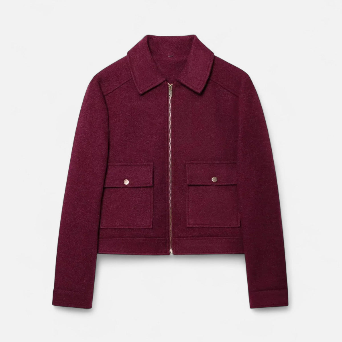 Women's Cropped Zip-Up Wool-Look Jacket with Flap Pockets