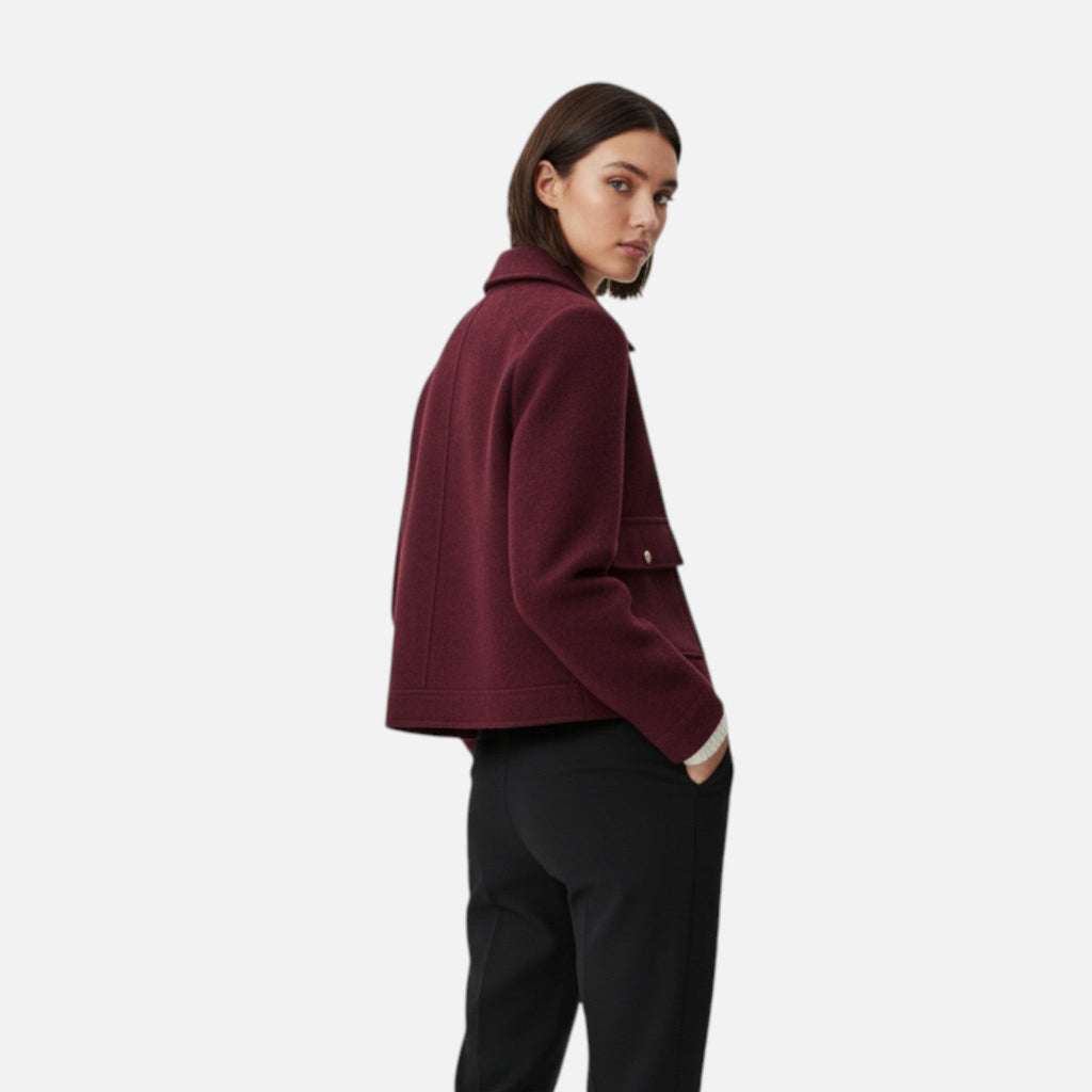 Women's Cropped Zip-Up Wool-Look Jacket with Flap Pockets