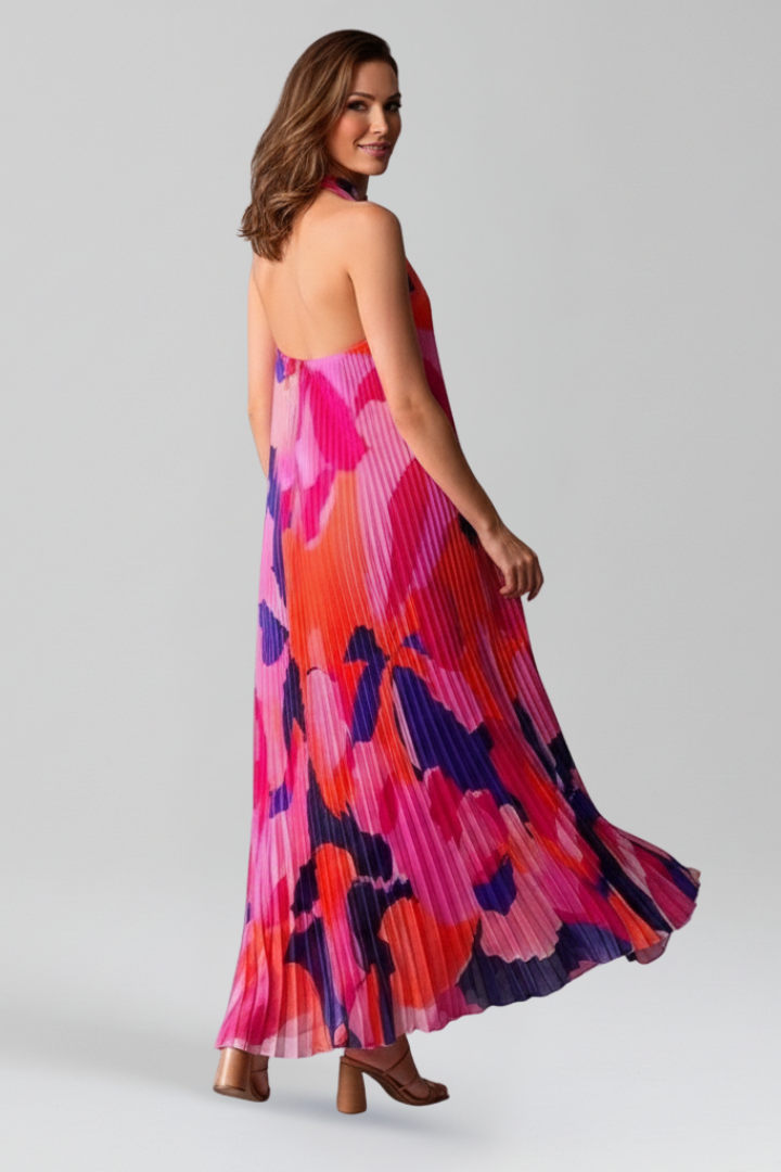 Yasmine | Women's Pleated Sleeveless Halter Neck Maxi Dress