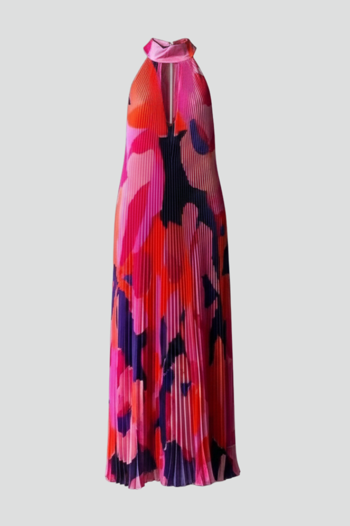 Yasmine | Women's Pleated Sleeveless Halter Neck Maxi Dress