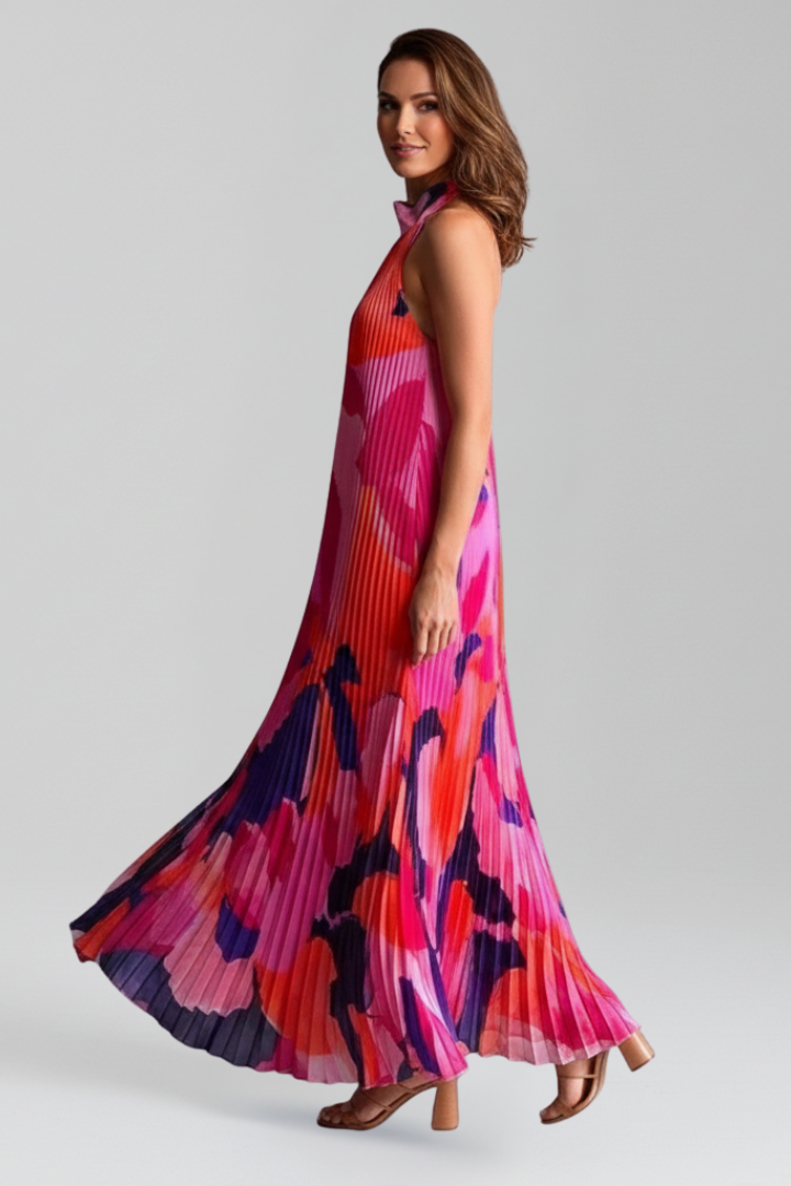 Yasmine | Women's Pleated Sleeveless Halter Neck Maxi Dress