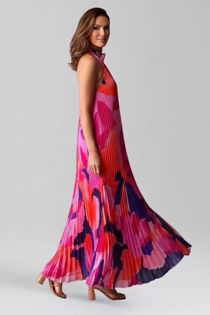 Yasmine | Women's Pleated Sleeveless Halter Neck Maxi Dress