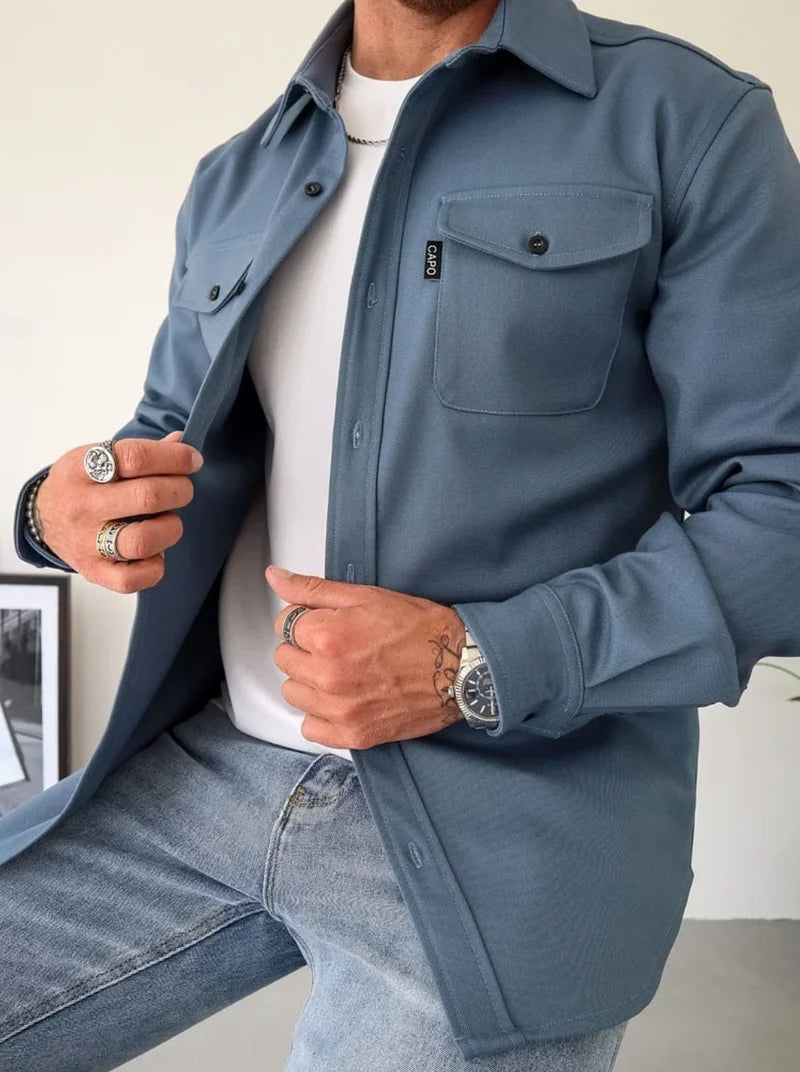 Zachary | Men’s Pockets Long Sleeve Button Front Collared Shirt